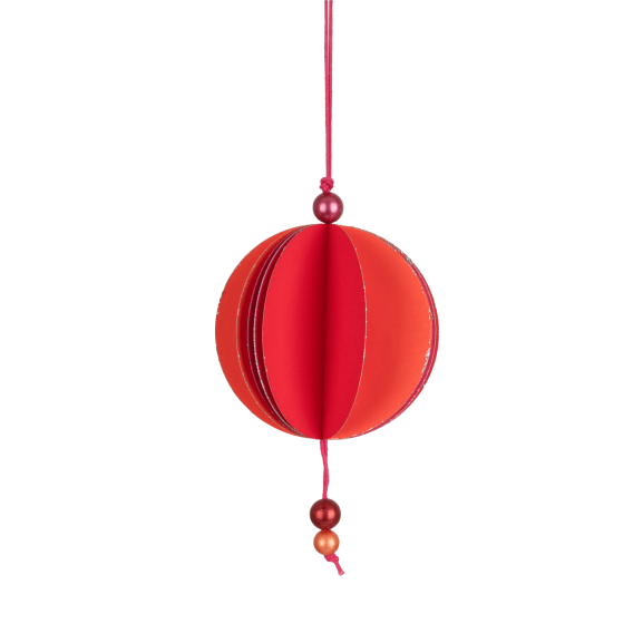 Röd/orange/rosa pappersboll med pärlor 8 cm.