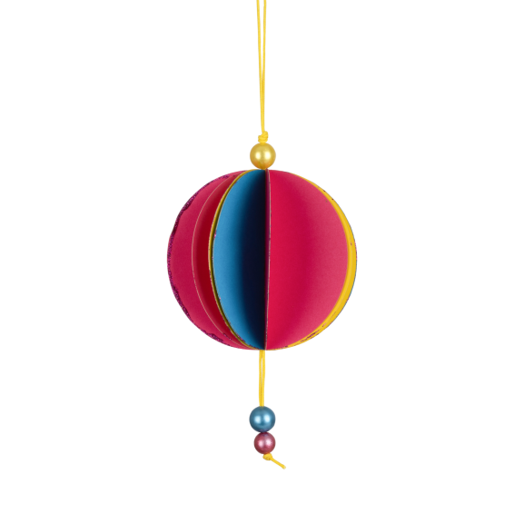 Blå/gul/rosa boll med pärlor 8 cm.