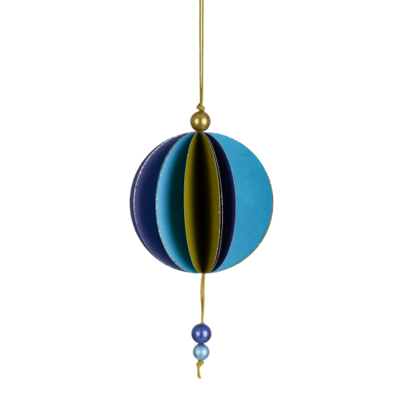 Lila/grön/blå pappersboll med pärla 8 cm.