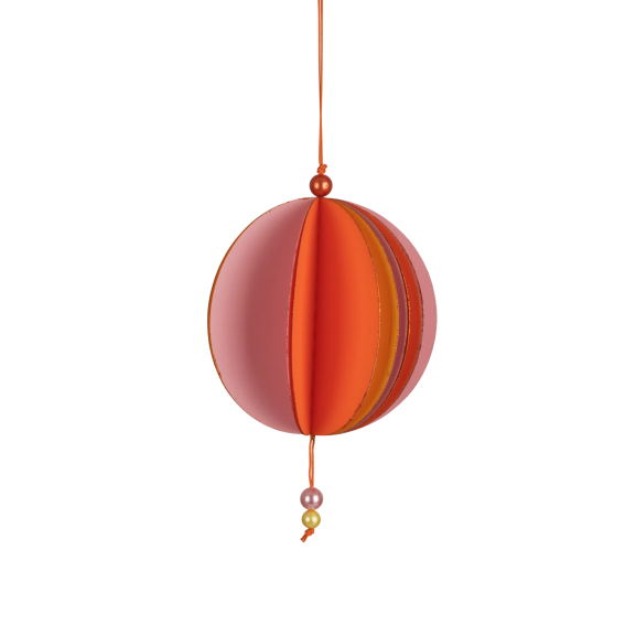 Rosa/orange/gul pappersboll med pärlor 12 cm.
